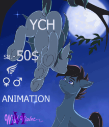 Size: 836x975 | Tagged: safe, artist:wildviolet-m, oc, bat pony, pony, advertisement, animated, auction, bat pony oc, couple, gif, moon, moonlight, smooch, ych animation, ych example, ych sketch, your character here