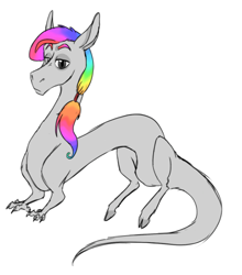 Size: 568x646 | Tagged: safe, artist:phobicalbino, oc, oc only, oc:equipoise, draconequus, hybrid, agender, draconequus oc, interspecies offspring, multicolored hair, offspring, parent:discord, parent:twilight sparkle, parents:discolight, rainbow hair, simple background, solo, white background