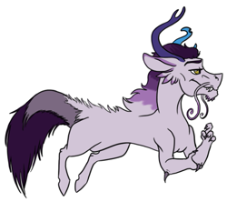 Size: 589x524 | Tagged: safe, artist:phobicalbino, oc, oc only, oc:clash, draconequus, hybrid, draconequus oc, interspecies offspring, male, offspring, parent:discord, parent:rarity, parents:raricord, simple background, solo, spurs, whiskers, white background