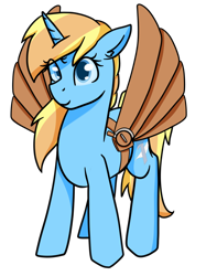 Size: 1200x1605 | Tagged: safe, artist:sevenserenity, oc, oc only, oc:skydreams, pony, unicorn, 2020 community collab, derpibooru community collaboration, artificial wings, augmented, female, looking at you, mare, mechanical wing, simple background, solo, standing, transparent background, wings