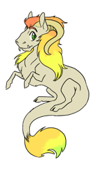 Size: 373x667 | Tagged: safe, artist:phobicalbino, oc, oc only, oc:buck wild, draconequus, hybrid, draconequus oc, floating, horns, interspecies offspring, male, offspring, parent:applejack, parent:discord, parents:applecord, simple background, solo, white background
