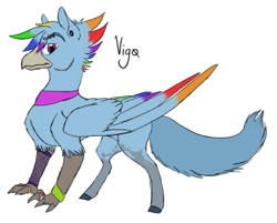 Size: 685x551 | Tagged: safe, artist:phobicalbino, oc, oc only, oc:vigo, classical hippogriff, hippogriff, ear plugs, eyebrow piercing, hippogriff oc, interspecies offspring, magical lesbian spawn, offspring, parent:gilda, parent:rainbow dash, parents:gildash, piercing, simple background, solo, white background