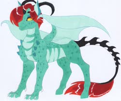 Size: 3647x3049 | Tagged: safe, artist:frozensoulpony, oc, oc only, oc:magma, dragonling, hybrid, high res, interspecies offspring, male, offspring, parent:pharynx, parent:princess ember, parents:embrynx, solo, traditional art