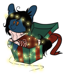 Size: 1587x1708 | Tagged: safe, artist:german_frey, earth pony, pony, undead, zombie, zombie pony, box, bring me the horizon, chibi, christmas, christmas gift, christmas lights, clothes, commission, fangs, holiday, male, oliver sykes, ponified, pony in a box, simple background, smiling, solo, stallion, sweater, torn ear, transparent background, ych result