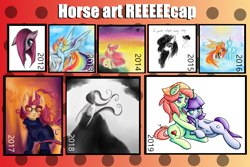 Size: 6000x4000 | Tagged: safe, artist:coco-drillo, apple bloom, fluttershy, maud pie, moondancer, pinkie pie, rainbow dash, tree hugger, oc, earth pony, pegasus, pony, unicorn, g4, collage, pinkamena diane pie, recap