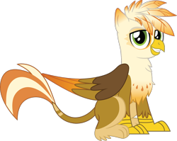 Size: 1510x1200 | Tagged: safe, artist:mrumbrellacorps, derpibooru exclusive, oc, oc only, oc:ember burd, griffon, 2020 community collab, derpibooru community collaboration, colored wings, eared griffon, gradient wings, griffon oc, looking at you, male, sitting, solo, transparent background, vector, wings