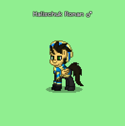 Size: 396x398 | Tagged: safe, oc, oc only, oc:malischuk roman, alicorn, pony, pony town, alicorn oc, cap, clothes, green background, hat, horn, male, scarf, simple background, solo