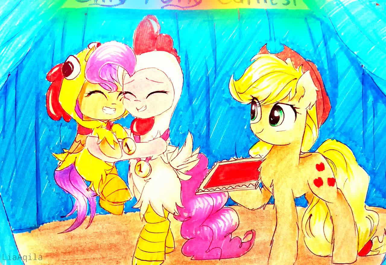 Safe Artist Liaaqila Applejack Pinkie Pie Scootaloo