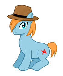 Size: 1500x1800 | Tagged: safe, artist:fathzoli, derpibooru exclusive, oc, oc only, oc:fourex, earth pony, pony, 2020 community collab, derpibooru community collaboration, hat, looking at you, male, original character do not steal, simple background, sitting, solo, transparent background