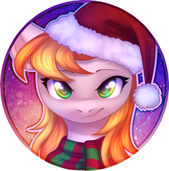 Size: 1433x1452 | Tagged: safe, artist:avrameow, copper top, earth pony, pony, g4, alternate hairstyle, christmas, clothes, commission, hat, holiday, icon, santa hat, scarf, solo, ych result