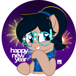 Size: 1024x1026 | Tagged: safe, artist:jhayarr23, oc, oc only, oc:crescend cinnamon, earth pony, pony, 2020, 2020 glasses, female, fireworks, glasses, happy new year, happy new year 2020, holiday, mare, movie accurate, solo