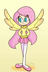 Size: 676x1024 | Tagged: safe, artist:cess_maga, fluttershy, human, g4, humanized, long socks, solo, winged humanization, wings