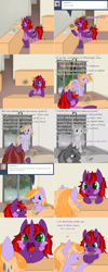 Size: 2564x6410 | Tagged: safe, artist:maplesquidarts, oc, oc:quill, oc:rogue dream, earth pony, pony, unicorn, eating, female, food, heart eyes, magic, male, mare, muffin, scroll, stallion, starry eyes, wingding eyes