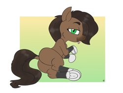 Size: 4000x3000 | Tagged: safe, alternate version, artist:adamb/fluffy, oc, oc only, oc:liz, earth pony, pony, butt, female, plot, solo, tongue out