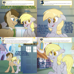 Size: 1502x1502 | Tagged: safe, artist:fluffyxai, derpy hooves, doctor whooves, time turner, earth pony, pegasus, pony, lovestruck derpy, g4, doctor who, female, male, mare, stallion, tardis, tardis console room, tardis control room, the doctor