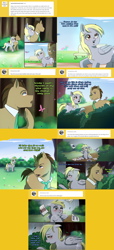 Size: 1502x3288 | Tagged: safe, artist:milk-addicc, derpy hooves, doctor whooves, time turner, earth pony, pony, lovestruck derpy, g4, crying, female, filly, paper, rain
