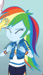 Size: 312x550 | Tagged: safe, screencap, rainbow dash, equestria girls, equestria girls specials, g4, my little pony equestria girls: better together, my little pony equestria girls: rollercoaster of friendship, animated, cropped, cute, dashabetes, female, geode of super speed, gif, magical geodes, offscreen character, solo focus