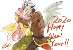 Size: 3264x2238 | Tagged: safe, artist:sadistjolt, discord, fluttershy, human, g4, cute, discute, female, happy new year 2020, high res, humanized, male, ship:discoshy, shipping, straight