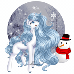 Size: 1500x1499 | Tagged: safe, artist:naezithania, oc, oc:platinum light, pony, unicorn, animated, female, gif, mare, snowman, solo