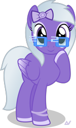 Size: 1800x3004 | Tagged: safe, artist:arifproject, oc, oc only, oc:comment, pegasus, pony, 2020 community collab, derpibooru, derpibooru community collaboration, 2020, cute, derpibooru ponified, female, glasses, meta, ponified, raised hoof, ribbon, simple background, smiling, solo, transparent background, vector