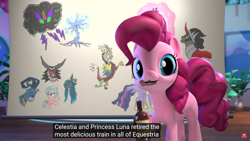 Size: 1920x1080 | Tagged: safe, edit, edited screencap, screencap, cozy glow, discord, grogar, king sombra, lord tirek, pinkie pie, queen chrysalis, tree of harmony, twilight sparkle, alicorn, pony, umbrum, g4, hello pinkie pie, the ending of the end, the last problem, 3d, caption, chocolate, food, meme, older, older twilight, older twilight sparkle (alicorn), princess twilight 2.0, twilight sparkle (alicorn), youtube caption
