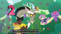 Size: 1920x1080 | Tagged: safe, edit, edited screencap, screencap, discord, spike, dragon, g4, hello pinkie pie, the big mac question, 2, caption, meme, winged spike, wings, youtube caption