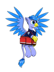 Size: 3000x4000 | Tagged: safe, artist:selenophile, oc, oc only, oc:feather cross, griffon, 2020 community collab, derpibooru community collaboration, bag, emt, flying, male, simple background, solo, transparent background