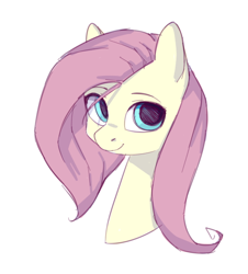 Size: 494x547 | Tagged: safe, artist:dzmaylon, fluttershy, pony, g4, bust, cute, female, looking at you, mare, no catchlights, portrait, shyabetes, simple background, smiling, solo, stray strand, three quarter view, white background