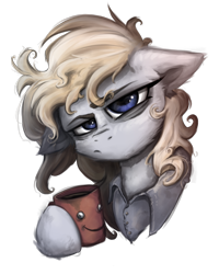 Size: 1600x2000 | Tagged: safe, artist:ignis, oc, oc only, oc:gale swift, pegasus, pony, bags under eyes, bust, button-up shirt, coffee, commission, googly eyes, portrait, simple background, solo, tired, transparent background