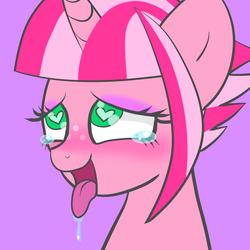 Size: 1080x1080 | Tagged: safe, artist:cherry days, oc, oc only, oc:cherry days, pony, unicorn, ahegao, blushing, bust, crying, drool, eyes rolling back, heart eyes, horn, open mouth, solo, tears of pleasure, tongue out, unicorn oc, wingding eyes, ych result