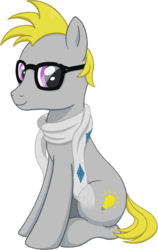 Size: 946x1500 | Tagged: safe, artist:crystalightrocket, derpibooru exclusive, oc, oc only, oc:ghost the hipster, earth pony, pony, 2020 community collab, derpibooru community collaboration, clothes, glasses, looking at you, male, scarf, simple background, sitting, smiling, solo, stallion, transparent background