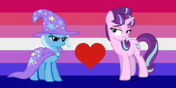 Size: 1282x640 | Tagged: safe, starlight glimmer, trixie, pony, g4, bisexual pride flag, female, lesbian, pride, s5 starlight, ship:startrix, shipping, shipping domino, special edition shipping domino