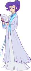 Size: 400x911 | Tagged: safe, artist:lady-largo, rarity, human, g4, china, chinese, clothes, ear piercing, earring, fan, female, forehead gem, forehead jewel, hanfu, history, humanized, jewelry, light skin, piercing, robe, simple background, solo, transparent background, woman