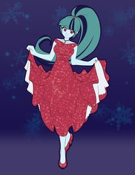 Size: 1909x2479 | Tagged: safe, artist:rileyav, sonata dusk, equestria girls, g4, clothes, cute, dress, female, high heels, jewelry, looking at you, necklace, no pupils, shoes, snow, snowflake, solo, sonatabetes