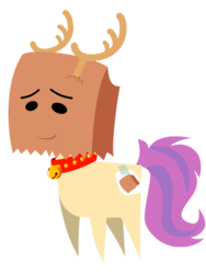 Size: 774x1032 | Tagged: safe, artist:dsiak, oc, oc:paper bag, pony, bell, fake cutie mark, fake horns, female, paper bag, pointy ponies, simple background, transparent background
