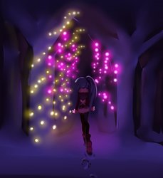 Size: 2884x3145 | Tagged: safe, artist:rileyav, sonata dusk, equestria girls, christmas, christmas lights, clothes, female, footprint, forest, holiday, snow, solo, tree, walking away, winter, winter clothes