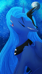 Size: 2160x3840 | Tagged: safe, artist:crimsonwolf360, princess luna, alicorn, pony, g4, crown, eyes closed, female, floppy ears, high res, jewelry, mare, mare in the moon, moon, open mouth, peytral, regalia, solo