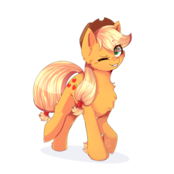 Size: 2049x2049 | Tagged: safe, artist:wolfythewolf555, applejack, earth pony, pony, g4, cheek fluff, chest fluff, cowboy hat, cute, digital art, eye clipping through hair, female, hat, high res, jackabetes, looking at you, mare, one eye closed, simple background, solo, stetson, transparent background, white outline, wink