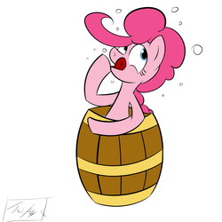 Size: 1024x1024 | Tagged: artist needed, safe, pinkie pie, earth pony, pony, pinkiepieskitchen, g4, barrel, drunk, female, simple background, solo, tongue out, white background
