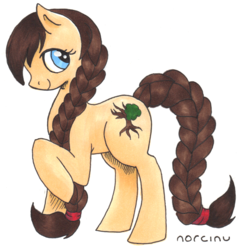 Size: 1356x1398 | Tagged: safe, artist:norcinu, oc, oc only, oc:forsythia, earth pony, pony, braid, braided tail, female, mare, simple background, solo, traditional art, white background
