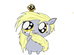Size: 2316x1737 | Tagged: safe, artist:suntwirler, derpy hooves, pegasus, pony, g4, chibi, fangs, female, food, muffin, simple background, solo, transparent background