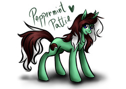 Size: 1280x905 | Tagged: safe, artist:controlledsarcasm, artist:kaggy009, oc, oc only, oc:peppermint pattie (unicorn), pony, unicorn, ask peppermint pattie, female, mare, solo