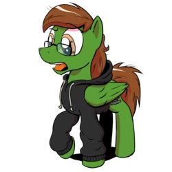 Size: 1200x1200 | Tagged: safe, artist:pony-berserker, oc, oc only, oc:storm cloud, pegasus, pony, 2020 community collab, derpibooru community collaboration, clothes, glasses, hoodie, i can't believe it's not idw, male, solo, transparent background