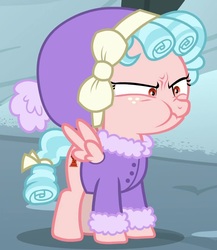 Size: 852x982 | Tagged: safe, screencap, cozy glow, pegasus, pony, frenemies (episode), g4, clothes, cozy glow is best facemaker, cozy glow is not amused, cozybetes, cropped, cross-popping veins, cute, faic, female, filly, foal, hat, jacket, nose wrinkle, puffy cheeks, scrunchy face, spread wings, vein, vein bulge, wings, winter outfit