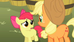 Size: 1920x1080 | Tagged: safe, screencap, apple bloom, applejack, earth pony, pony, g4, the super speedy cider squeezy 6000