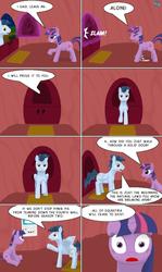 Size: 605x1015 | Tagged: safe, artist:quint-t-w, twilight sparkle, pegasus, pony, unicorn, g4, breaking the fourth wall, breaking the laws of physics, calendar, comic, dialogue, doctor who, doctor who the movie, golden oaks library, magic, old art, onomatopoeia, parody, phasing, unicorn twilight