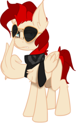 Size: 1281x2093 | Tagged: safe, artist:zvn, derpibooru exclusive, oc, oc only, oc:red pone (8chan), pegasus, pony, 2020 community collab, derpibooru community collaboration, /pone/, 8chan, clothes, scarf, solo, sunglasses, transparent background