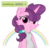 Size: 1098x1049 | Tagged: safe, artist:rainbow eevee, edit, sugar belle, pony, unicorn, derpibooru, g4, clothes, cute, female, looking at you, mare, meta, rainbow, simple background, solo, tags, tank top, transparent background