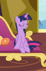 Size: 434x671 | Tagged: safe, screencap, twilight sparkle, alicorn, pony, dragon dropped, g4, cropped, eyes closed, fainting couch, female, mare, smiling, solo, twilight sparkle (alicorn)