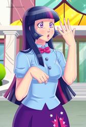 Size: 600x890 | Tagged: safe, artist:eli-pic, twilight sparkle, human, g4, anime, clothes, equestria girls outfit, female, human coloration, humanized, solo, twilight sparkle (alicorn)